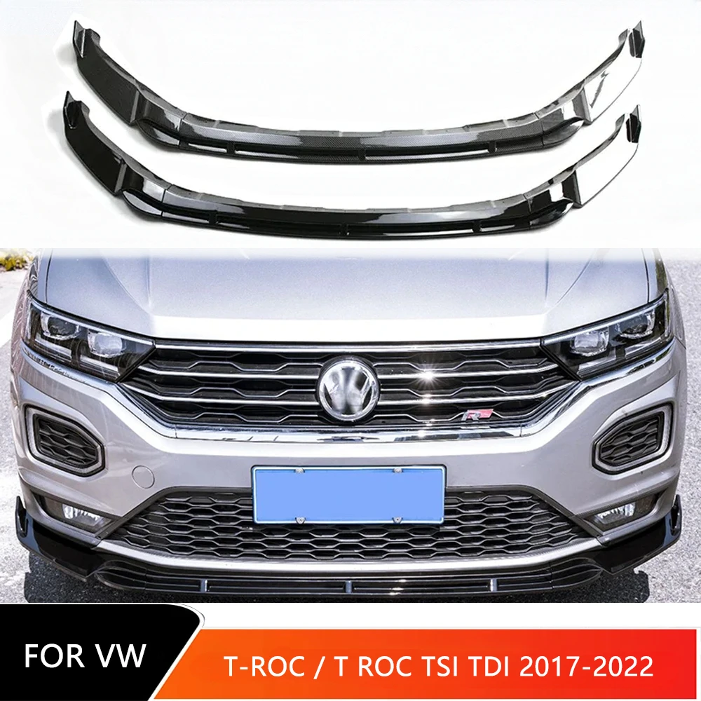 Front Bumper Lip Spoiler Tuning Body Kit for VW T-Roc / T Roc TSI TDI 2017-2022 Car Glossy Black Splitter Diffuser Accessories