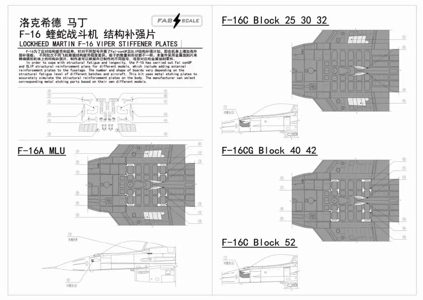 FAB Scale FA48052 1/48 Lockheed Martin F-16 Viper Stiffener Plates