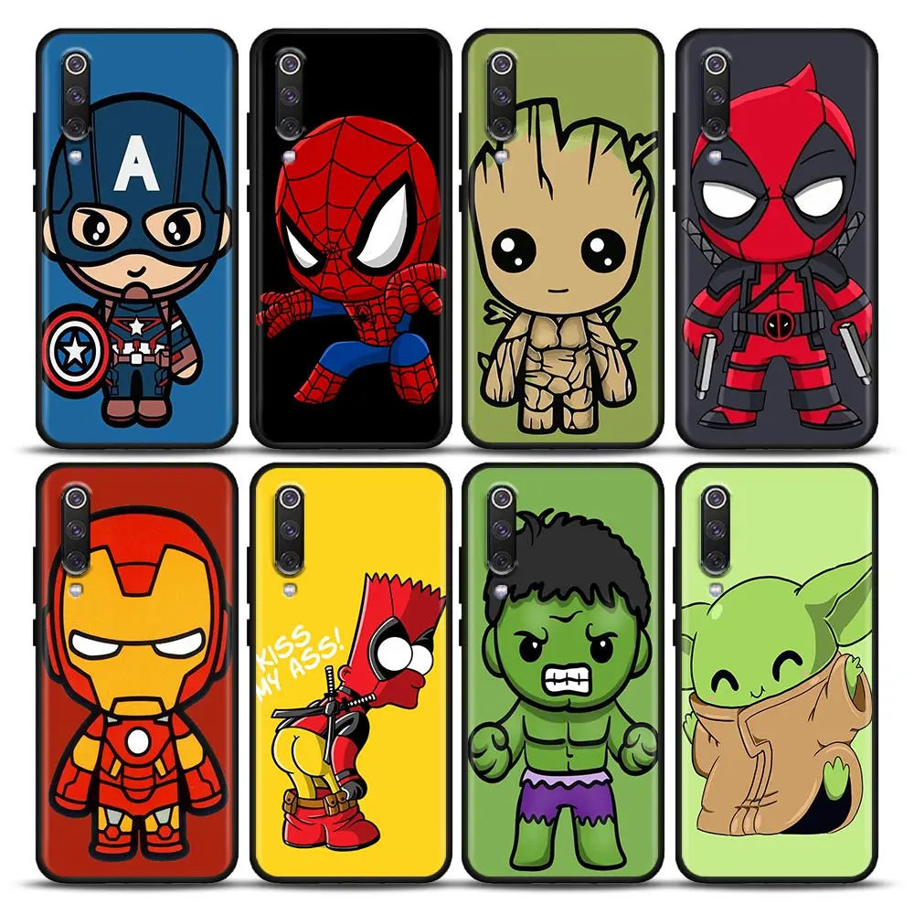 Cartoon Marvel Fundas For Xiaomi Mi 9T 12T 13T Pro 10 10T 10s CC9 9 Pro 8 11 Lite 5G Cases Cover Captain America Groot Spiderman