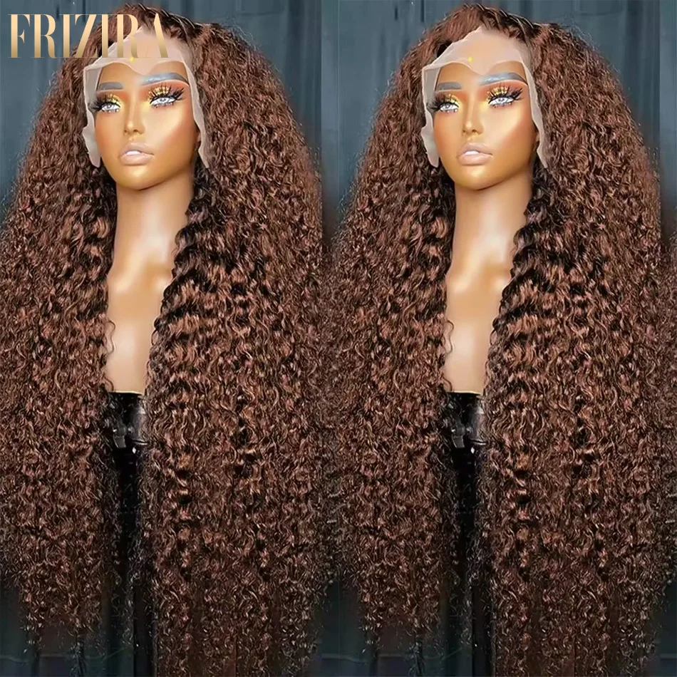 

300% Плотность 30 дюймов Шоколадно-коричневые вьющиеся парики 13x6 HD Парики из натуральных волос Коричневые глубокие волны Парики из натуральных волос на фронтальной части шнурка