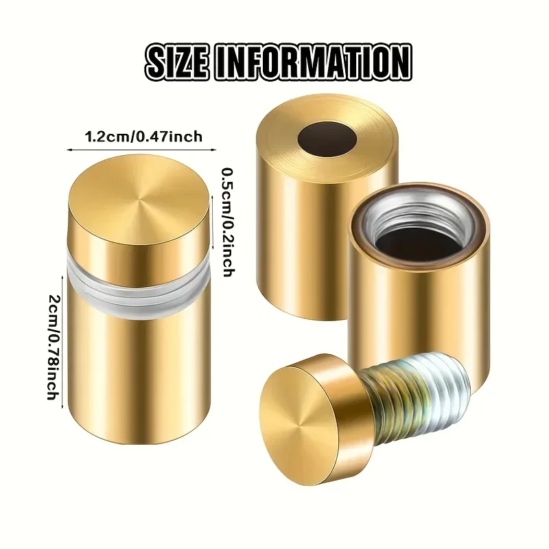 8PCS Gold Stainless Steel Advertising Nails/Mirror Screws for Glass/Acrylic Signage Display‌