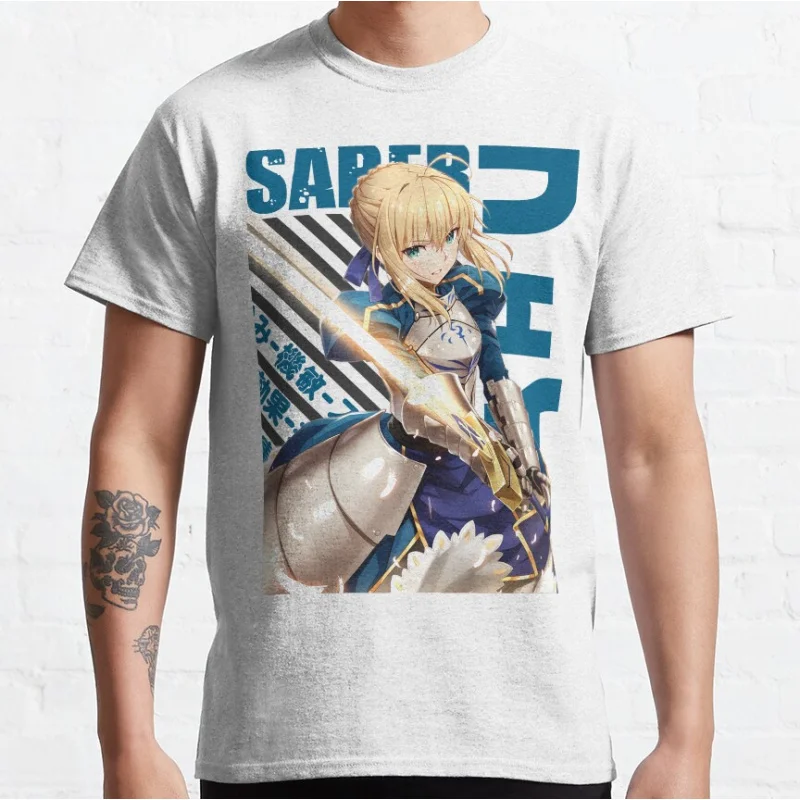 لطيف أنيمي صابر kawaii لعبة فيديو مصير البقاء ليلة قصيرة الأكمام Crewneck تي شيرت للرجال حجم كبير الكبار بلايز S-6xl