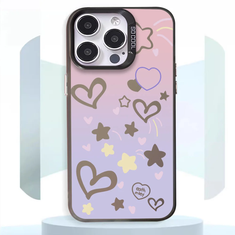 Laser gradient star heart Phone Case For iphone11 12 13 14 15 16 Pro Max Plus fashion laser colorful silver IMD cover