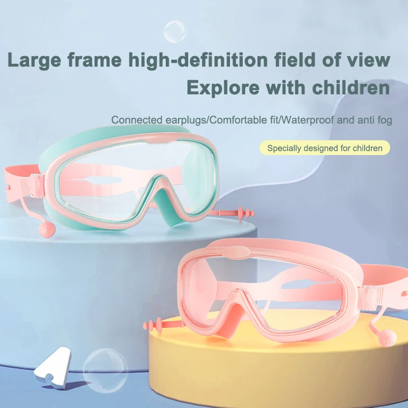 Children's Goggles Boys' Waterproof Anti-fog HD Swimming Glasses Girls' Big Box Swimming Goggles Set Kids