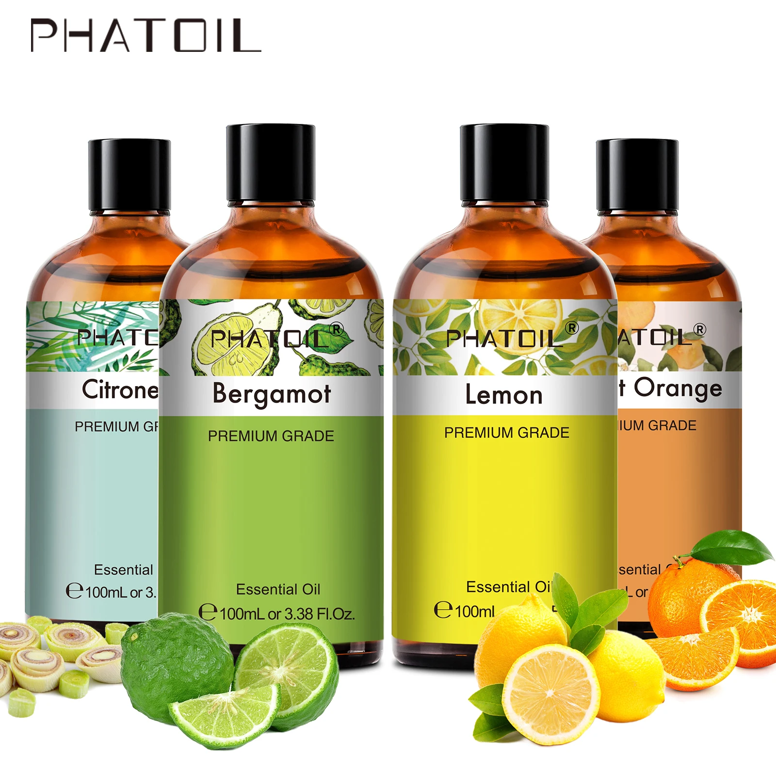 PHATOIL 100ml Plant Aromatherapy Essential Oil For Diffuser,Candle Making-Bergamot Citronella Lavender Lemon Eucalyptus Oils