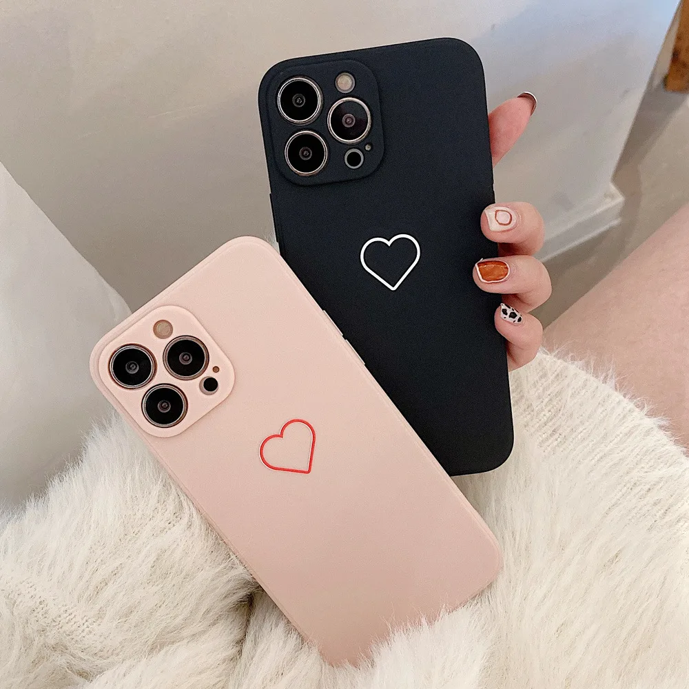 Candy Colorful Heart Silicone Phone Case iPhone 13 12 11 Pro Max Mini XR XS X 7 8 Plus SE 6S Cute Soft TPU back cover