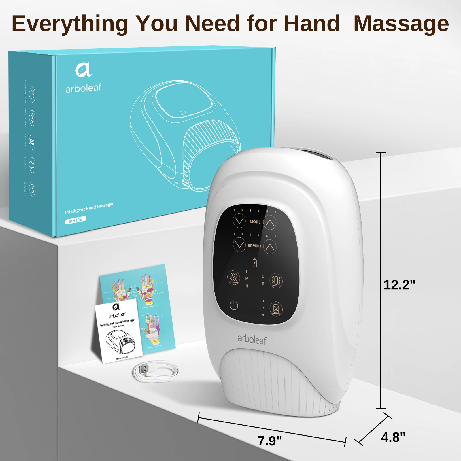 Arboleaf Cordless Hand Massager with Heat & Air Compression, 6 Massage Modes, 3 Heat Levels, Rechargeable Hand Wrist Finger Palm Massager