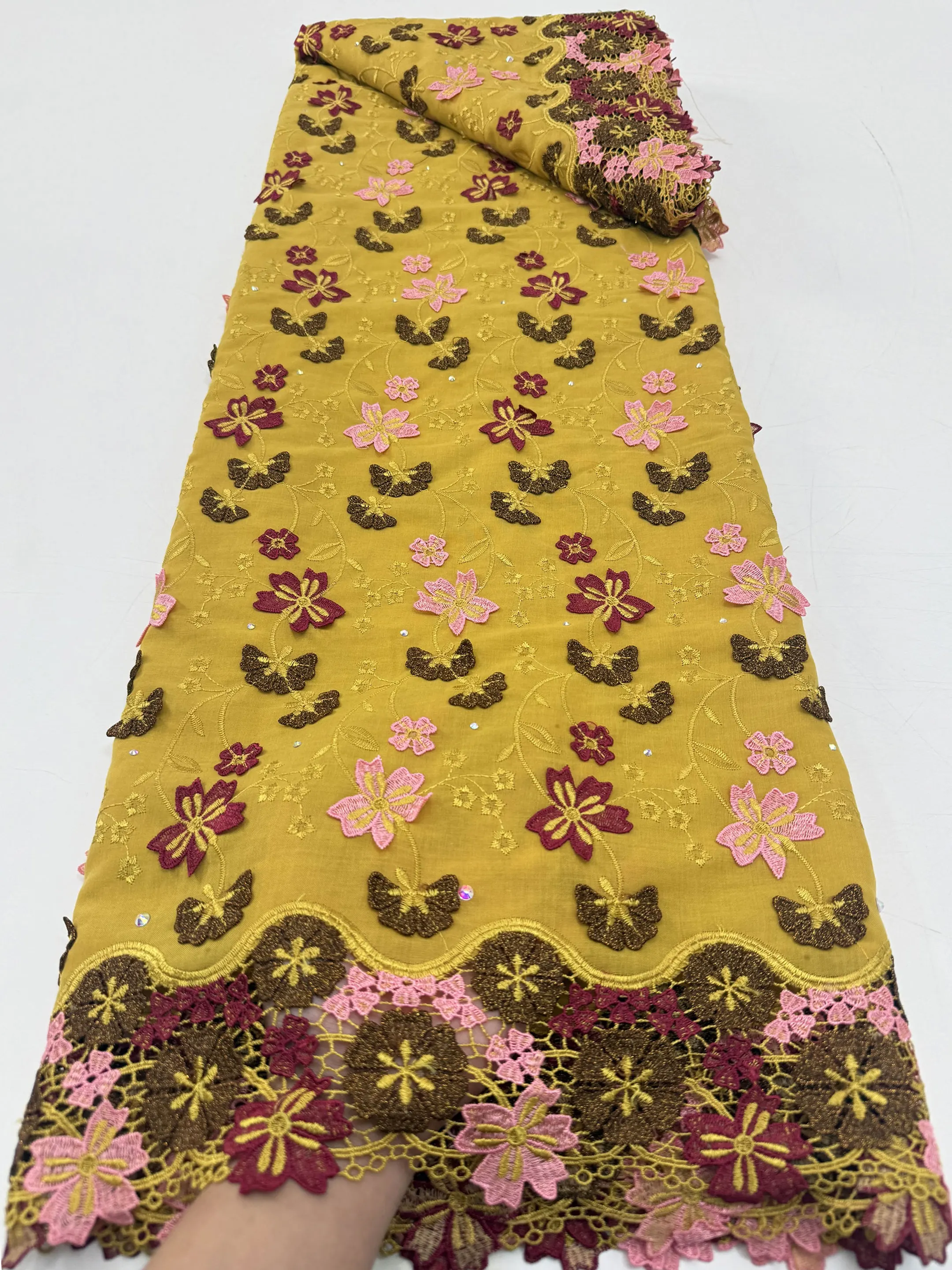 

5 Yards Swiss Voile Lace Fabric with 3D Flower Applique And Stones Super Quality African Wedding Dress Lace 2026