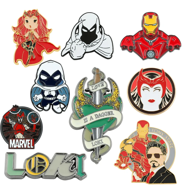 Disney Superhero Iron Man Moon Knight Scarlet Witch Loki Badge Metal Enamel Lapel Pins For Backpack Button Brooches