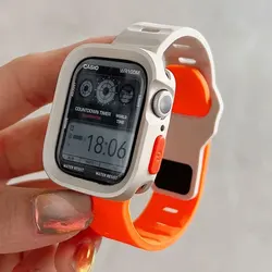 Candy Silicone Case+ Strap For Apple Watch Series 9 45mm Band 8 7 42mm 41mm SE 6 5 4 3 2 1 44mm 40mm 38mm iwatch Ultra 2 49mm