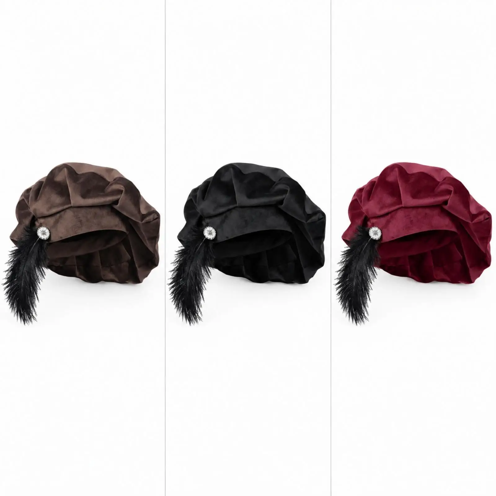 Men Renaissance Hat Medieval Costume Hat with Feather for Theater Stage Events Old World Fair Cosplay Accessory
