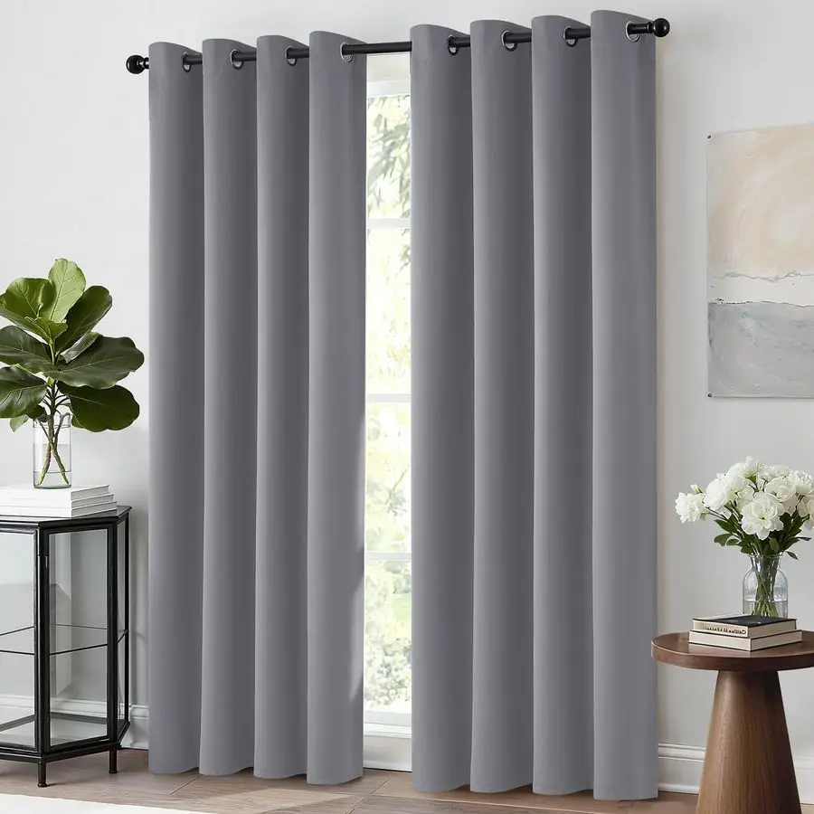 Cortinas blackout cinza com isolamento térmico de 96 polegadas, cortinas de janela com escurecimento de sala com 8 ilhós, largura de 52 polegadas, conjunto de 2, gravata B