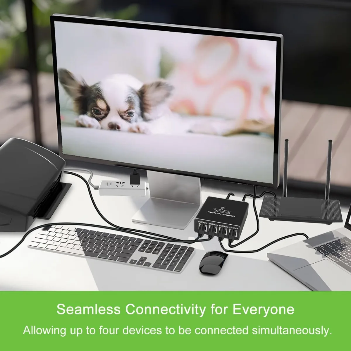 Splitter Ethernet da 1 a 4 LAN ad alta velocità, Gigabit 1000Mbps RJ45 Splitter Distributore Internet di rete a 4 uscite con cavo di alimentazione USB