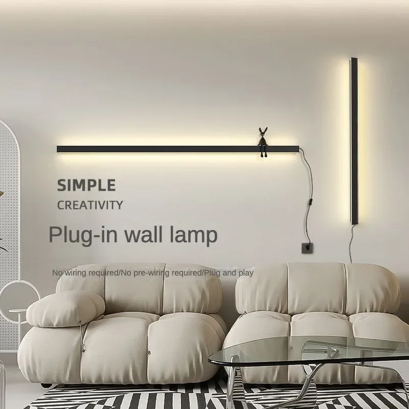 Minimalist Long Strip Wall Lamp LED Lights Modern Simple One Word Background Line Bedroom Lamp Bedside Wall Decoration Sconce