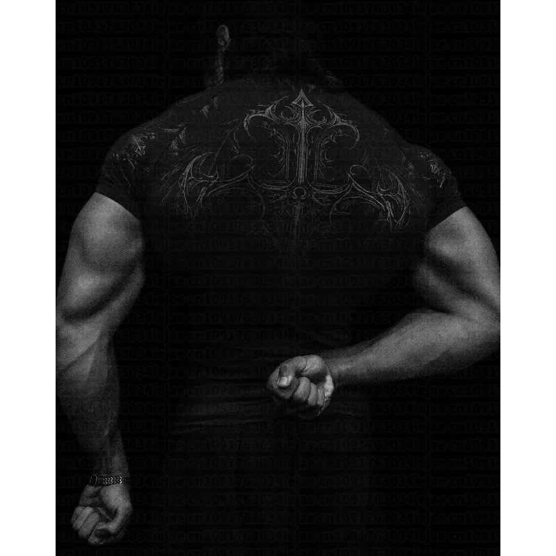 Men Kid Quick Dry Compression Tee Gothic Red Cross Wings Back Print T-shirt Bodybuilding Workout Short Sleeve Sports Shirt Top