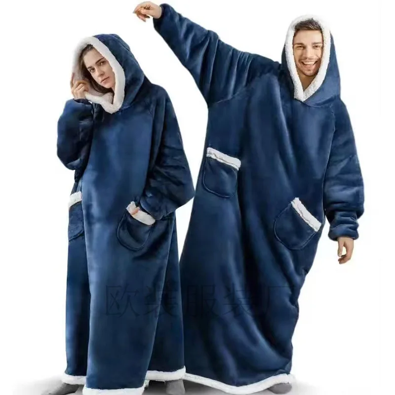 Extended wearable warm blanket, lazy blanket, super Dalian cold proof hooded sweatshirt, TV blanket, flannel lambskin nightgown