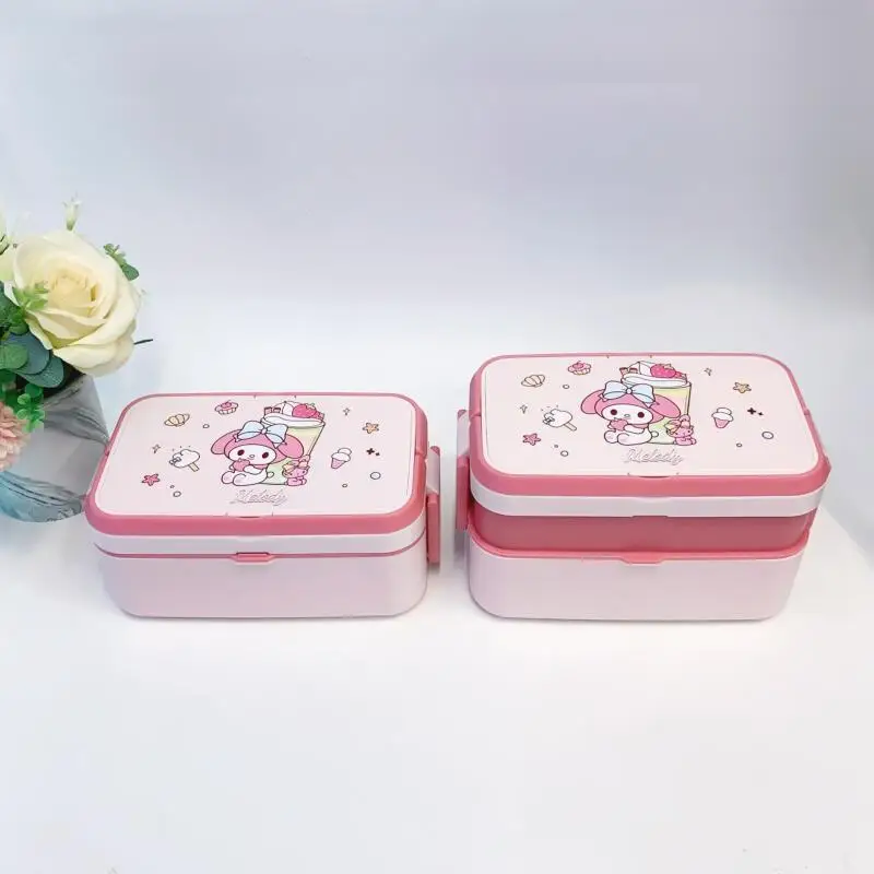 حار سانريو كورومي علب الاغذية Kawaii أنيمي موضة طالب طبقة مزدوجة الغذاء الصف الميكروويف التدفئة قطرة مقاومة نمط جديد