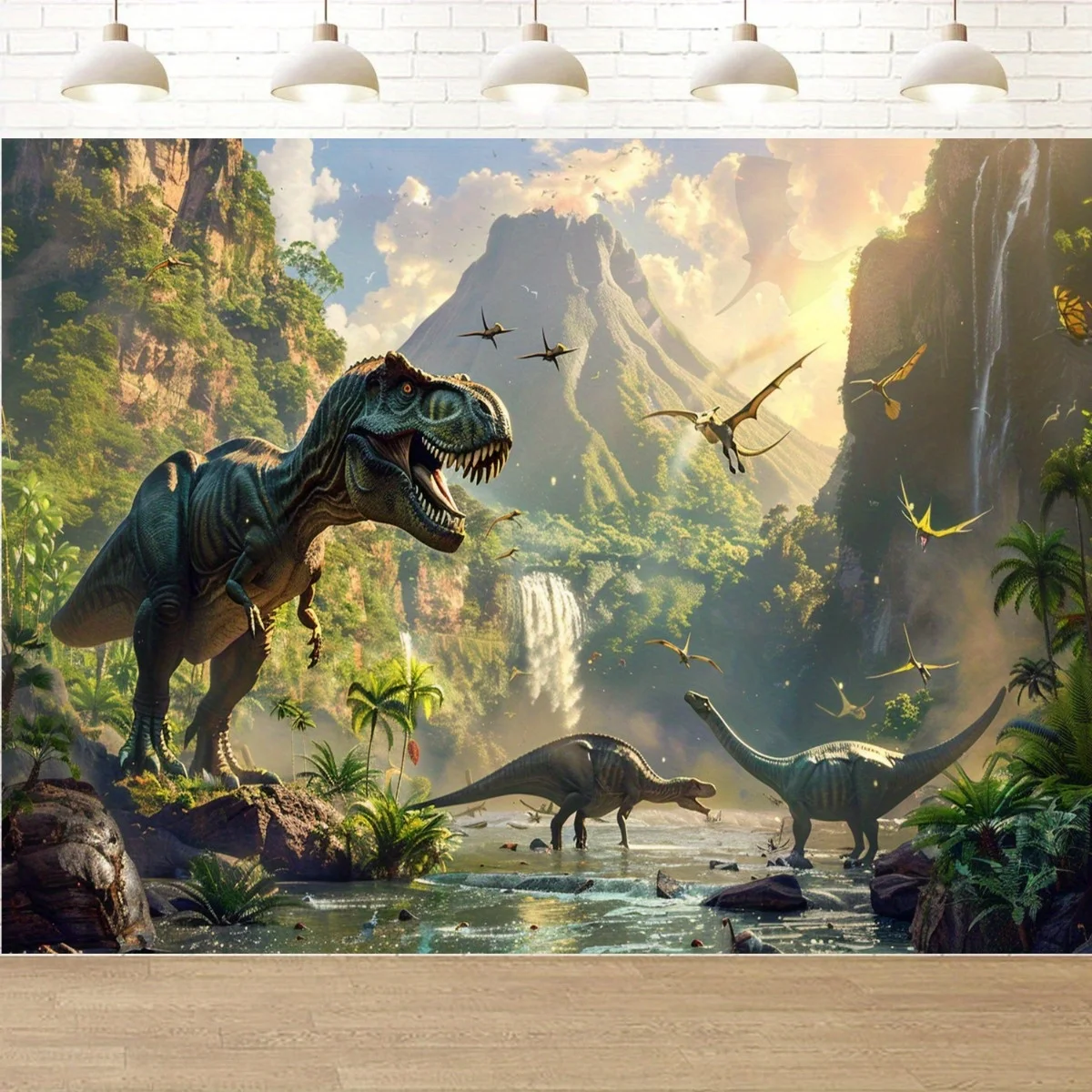 Jurassic Dinosaur World Banner, Wall Hanging for Bedroom & Living Room, Fun Home Office Decor, Perfect Photography Backdrop