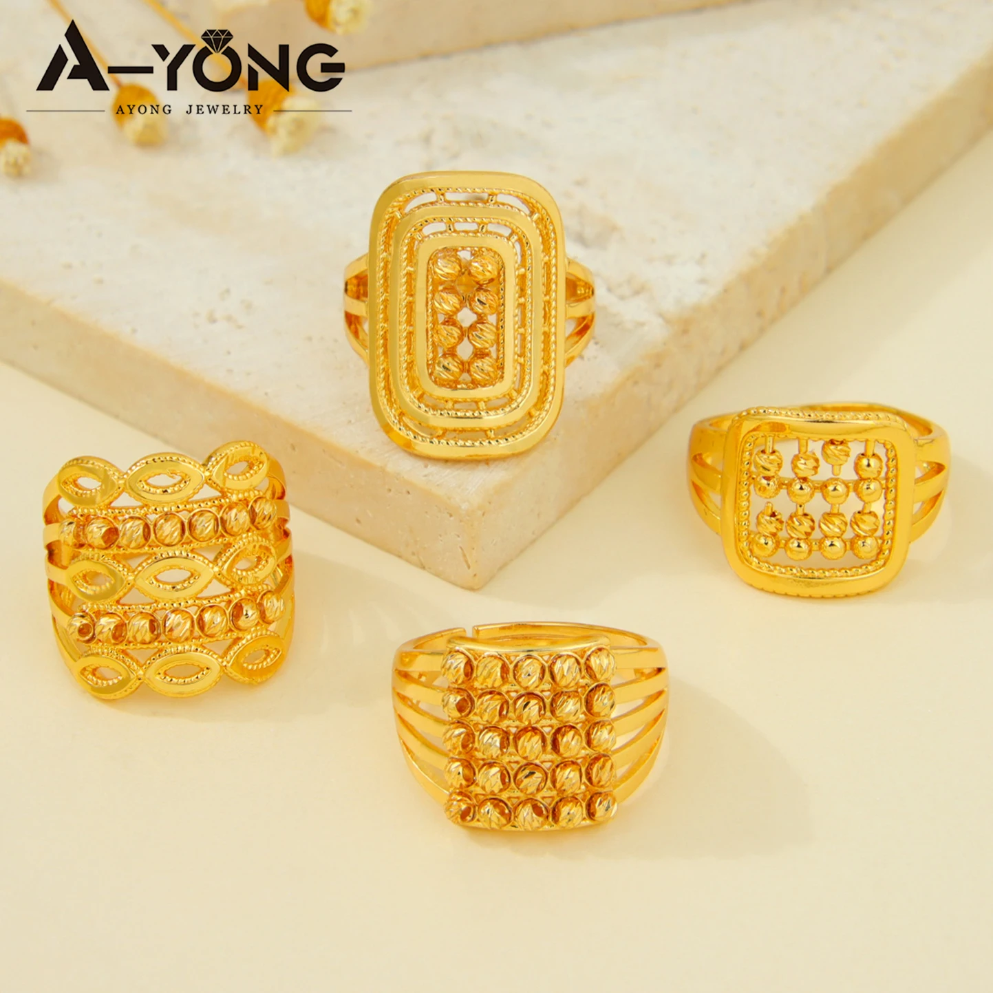 Ethiopia Bridal Wedding Rings 24k Gold Plated Oman Muslim Irregular Geometric Ring Algeria Women Daily Vintage Jewelry