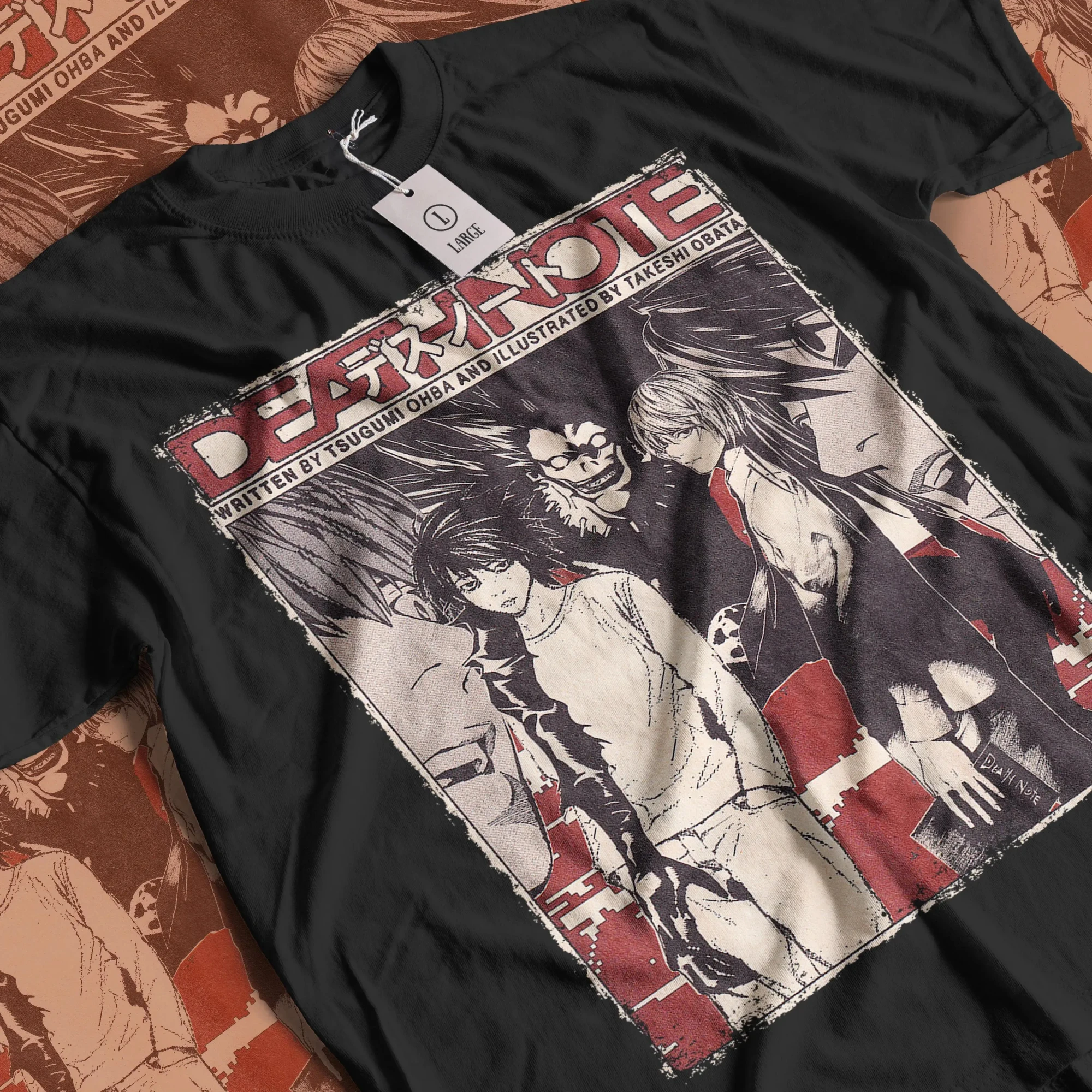 Estética Death Retro Anime Death Note Película Streetwear, Camiseta de manga corta con patrón clásico adecuada tanto para hombres como para mujeres
