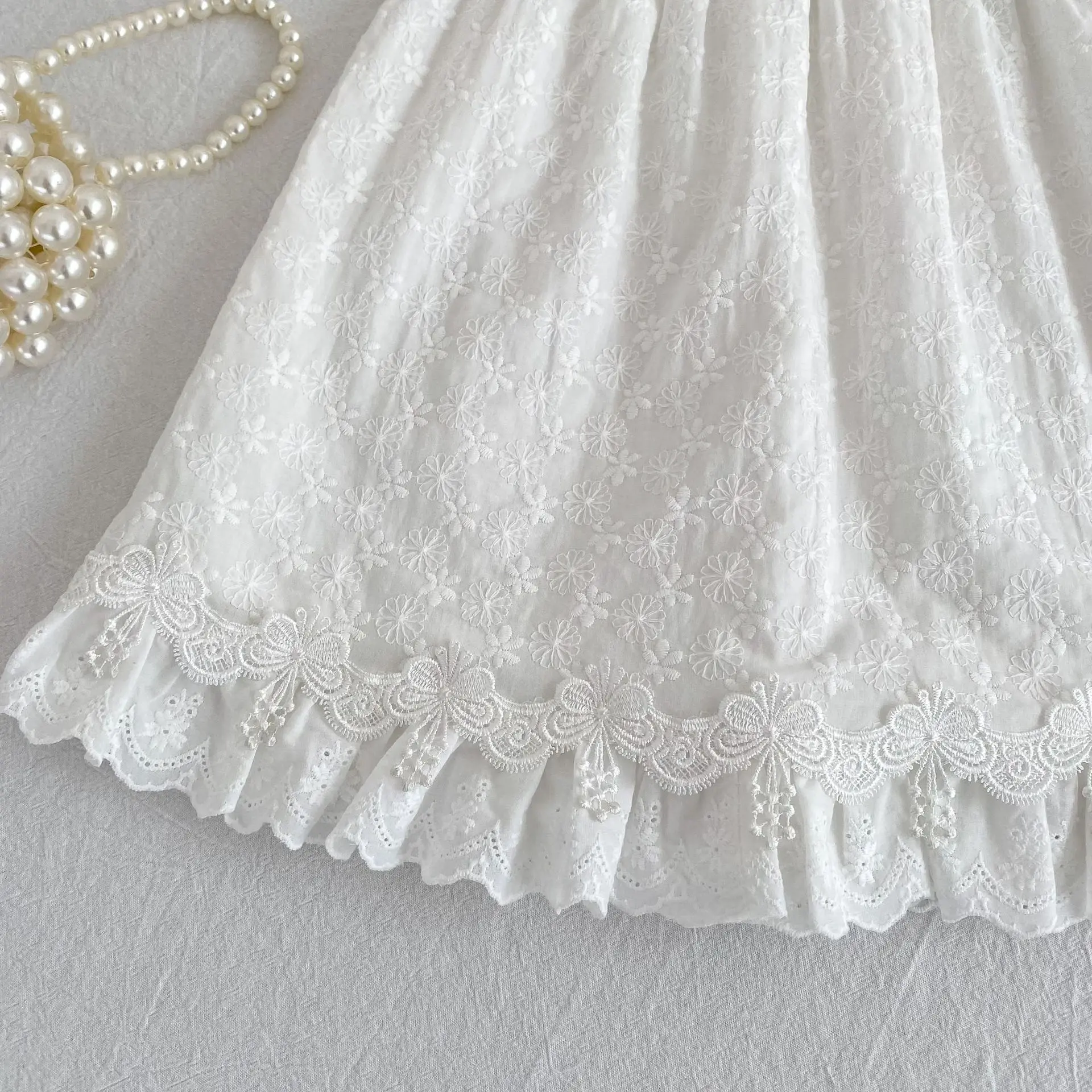 2026 Neuer Sommer 0-24M Baby Mädchen Kurzarm Baumwolle Weißer Strampler 2-6 Jahre Kinder Prinzessin Süßes Stickerei-Kleid Schwesterkleid – Detail 23