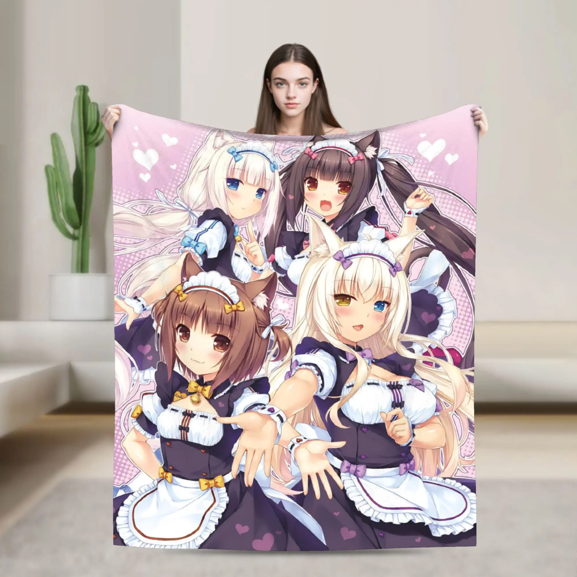 NEKOPARA Anime Game Blankets Fleece Spring Autumn   Multifunction Super Warm Throw Blanket for Home Travel Plush Thin Quilt