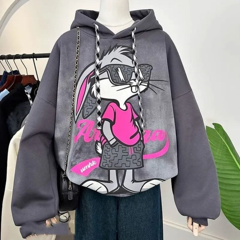 2025 New Pullover Hoodie Men and Women Cartoon Rabbit Graffiti Yanqi Loose Cotton Sweatshirt Spring New Padded Sweater Tide