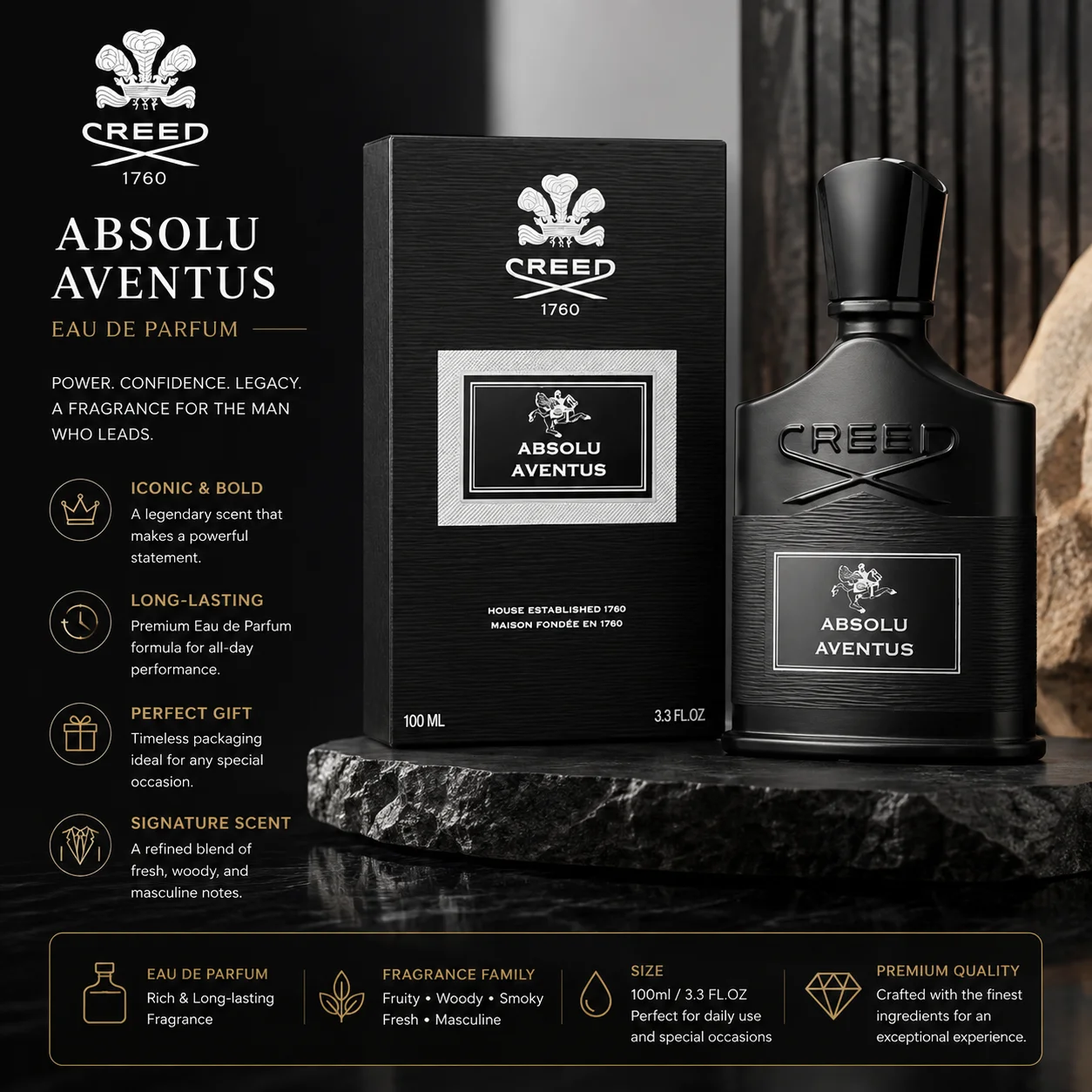 

100ml Black Bottle Men's Cologne Long Lasting Woody Smoky Fragrance Aventus Style Eau De Parfum Luxury Gift For Him 3.3oz