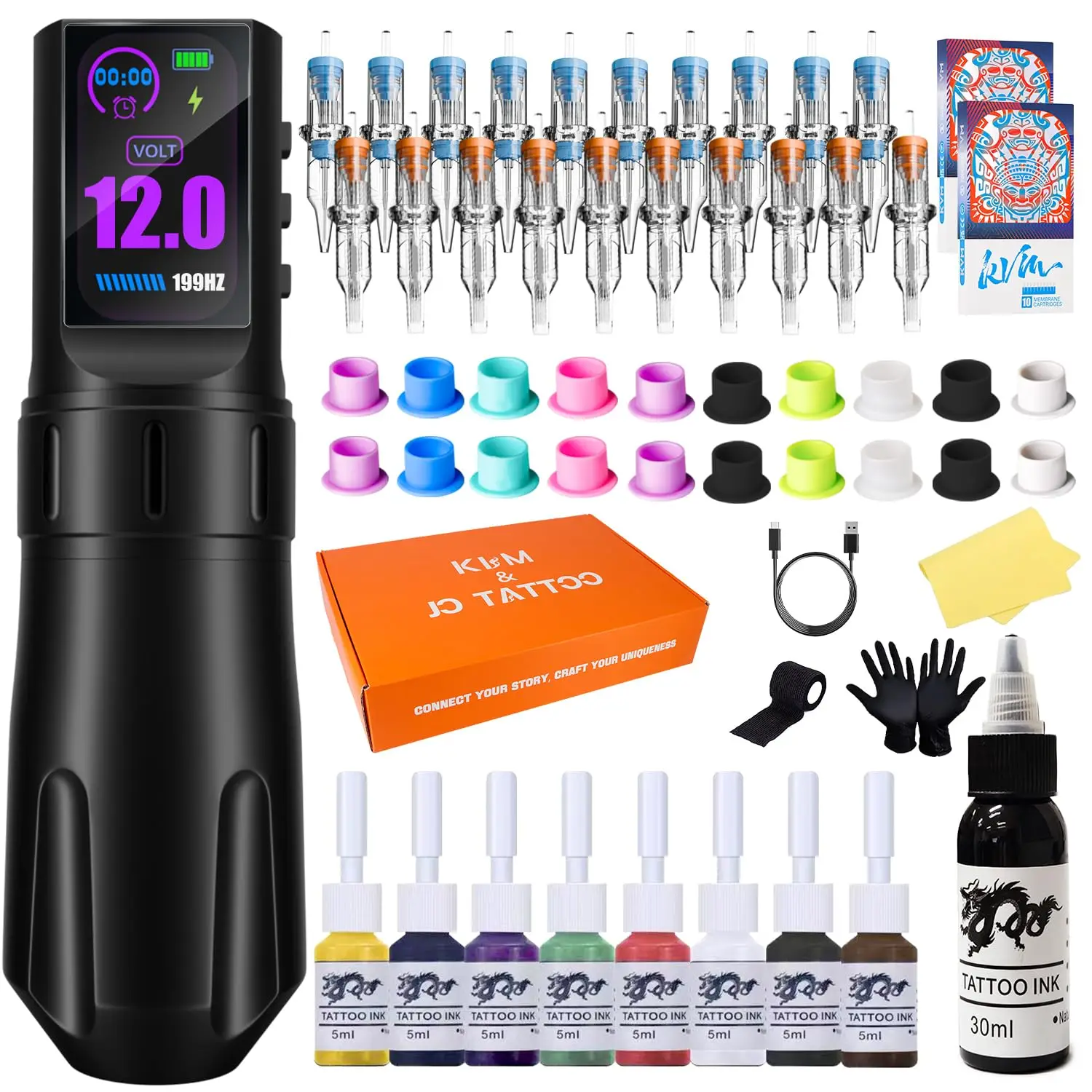 KVM IPS screen Tattoo Machine Kit 3.5mm Stroke Direct Drive Custom Motor practice care Kit Tattoo Gun Kit Tattoo pen Kit