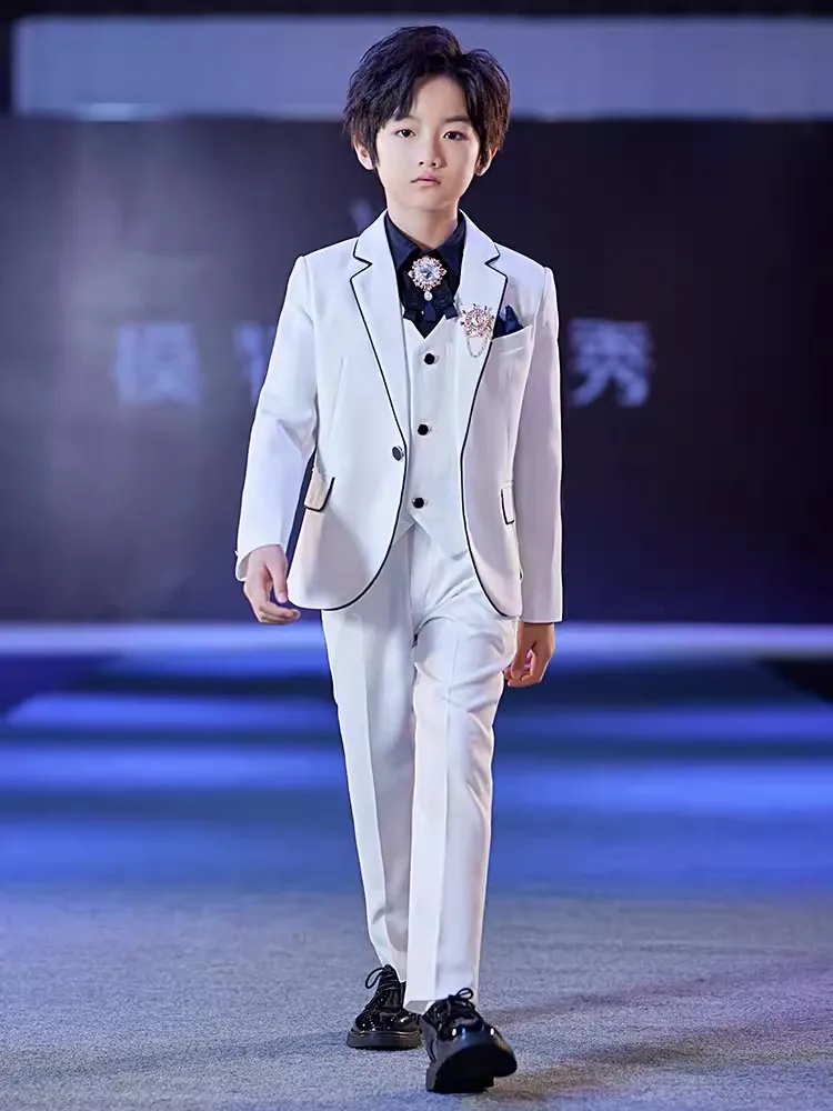 

Prince Boys White Wedding Suit Children Formal School Photograph Wear Ceremony Tuxedo Dress Kids Party Show Performance Costume