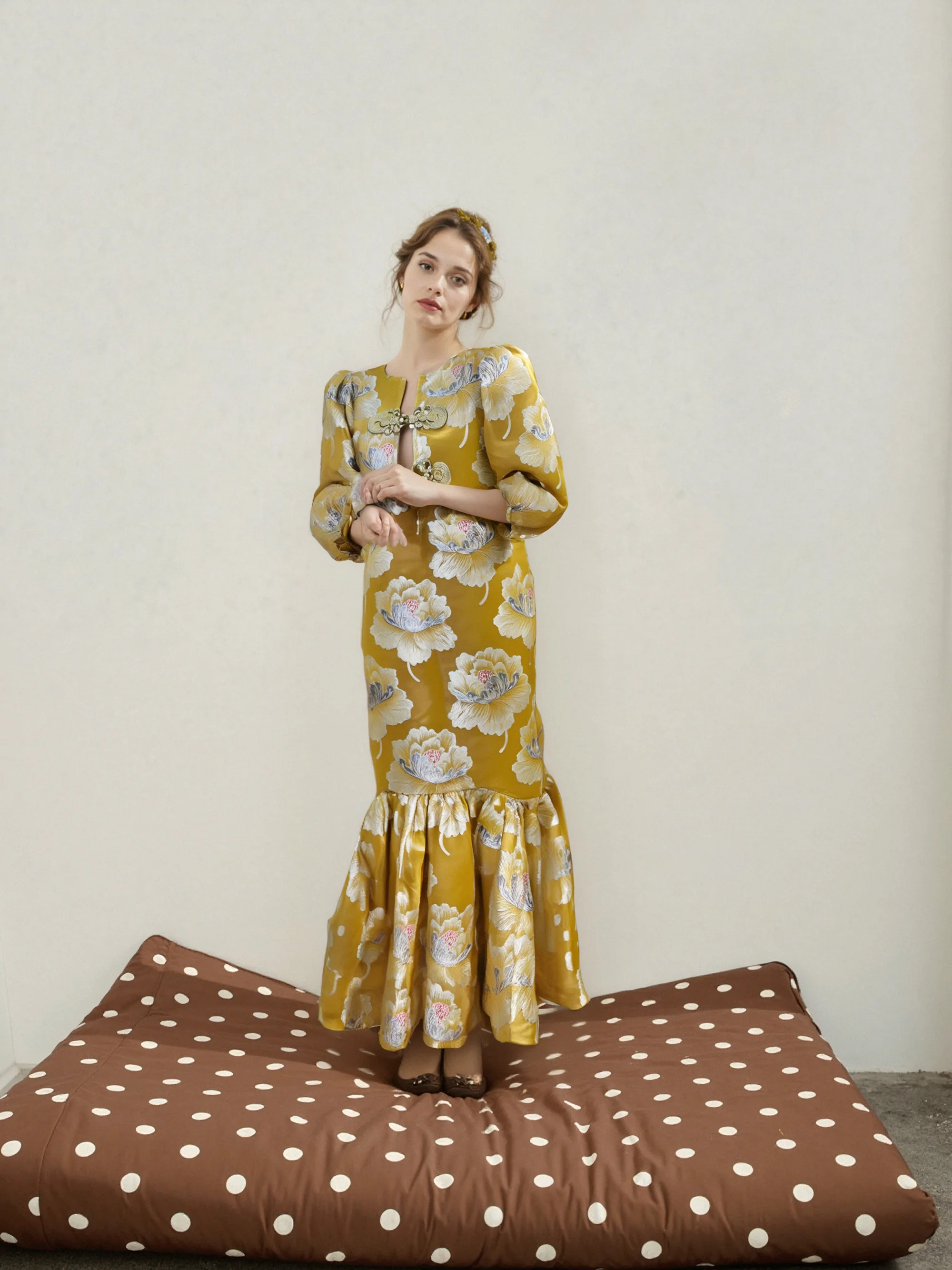 

LASS LIZ, оригинальный дизайн, длинная желтая хлопковая свободная юбка, осень-зима, новая китайская юбка с хвостом для женщин