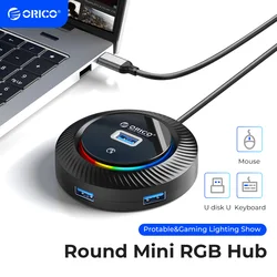 ORICO RGB USB 3.0 HUB With Type C Power Port 5Gbps High Speed Multi Splitter OTG Adapter For PC Computer Accessories Macbook Pro
