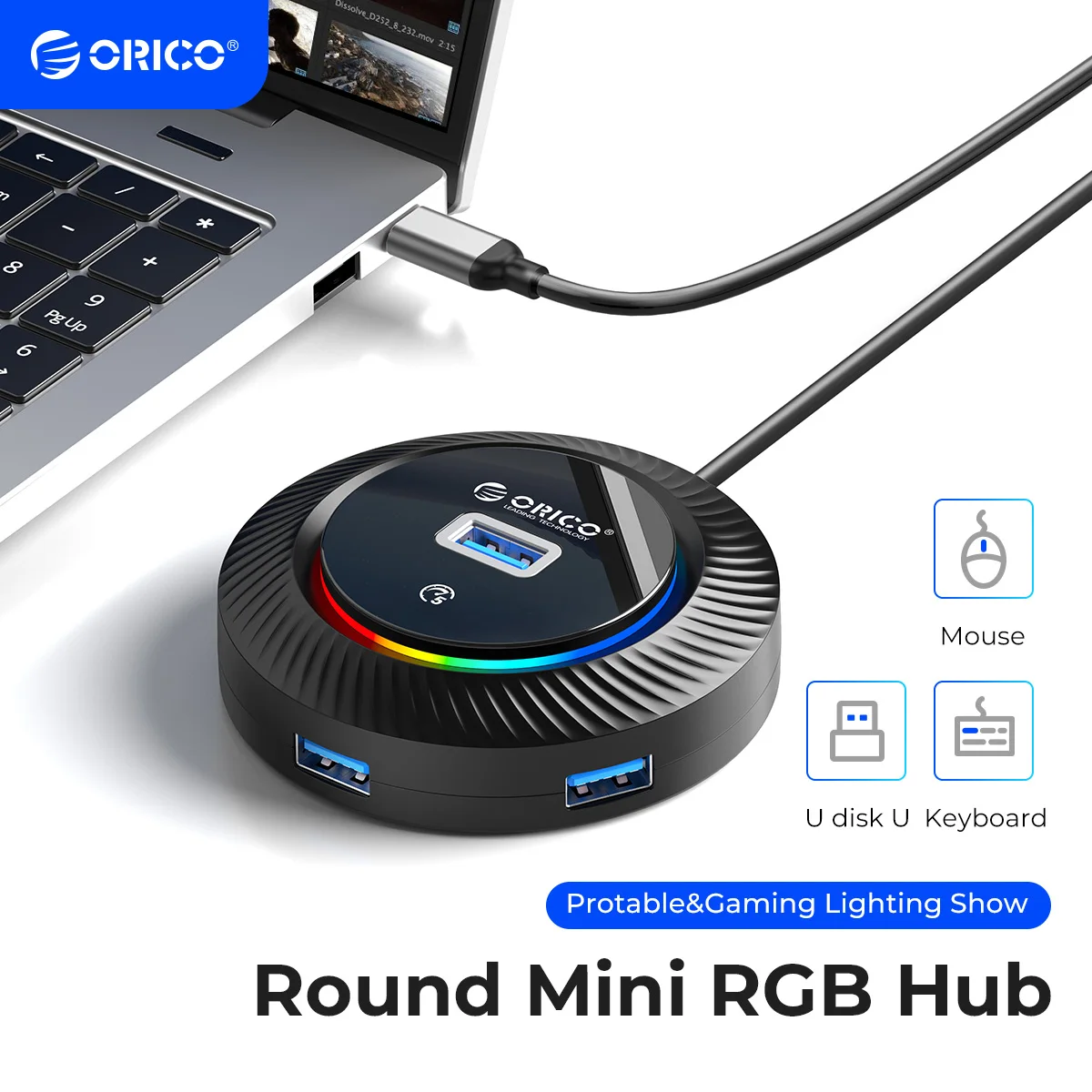 ORICO RGB USB 3.0 HUB With Type C Power Port 5Gbps High Speed Multi Splitter OTG Adapter For PC Computer Accessories Macbook Pro