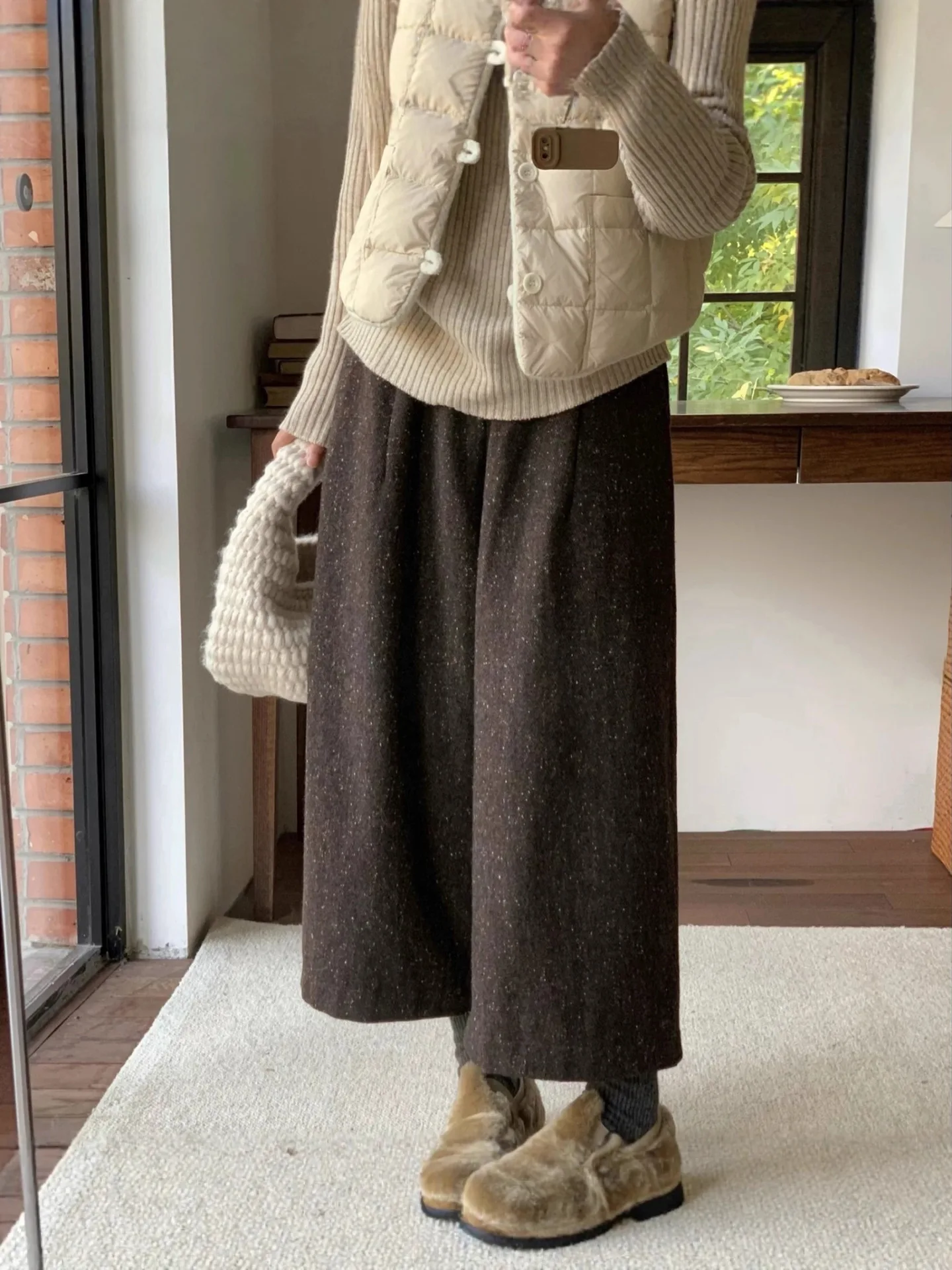 50 Wool Straight Leg Boot Pants Casual Trousers High Waist Zipper Closure Autumn Winter Ladies Faion plus Size Clothing