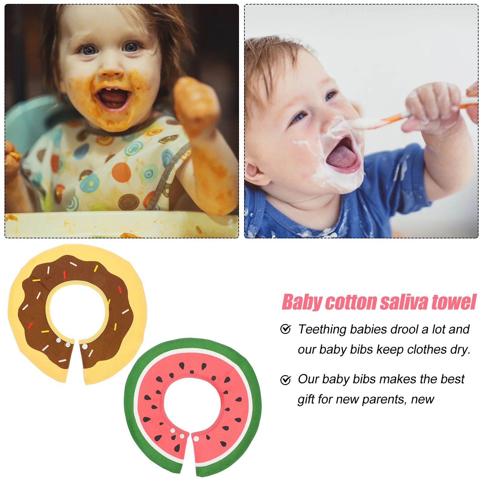 

2Pcs Bibs 360-Degree Rotating Drool Bibs Waterproof Cotton Infant Feeding Teething Baby Supplies Infant Supplies