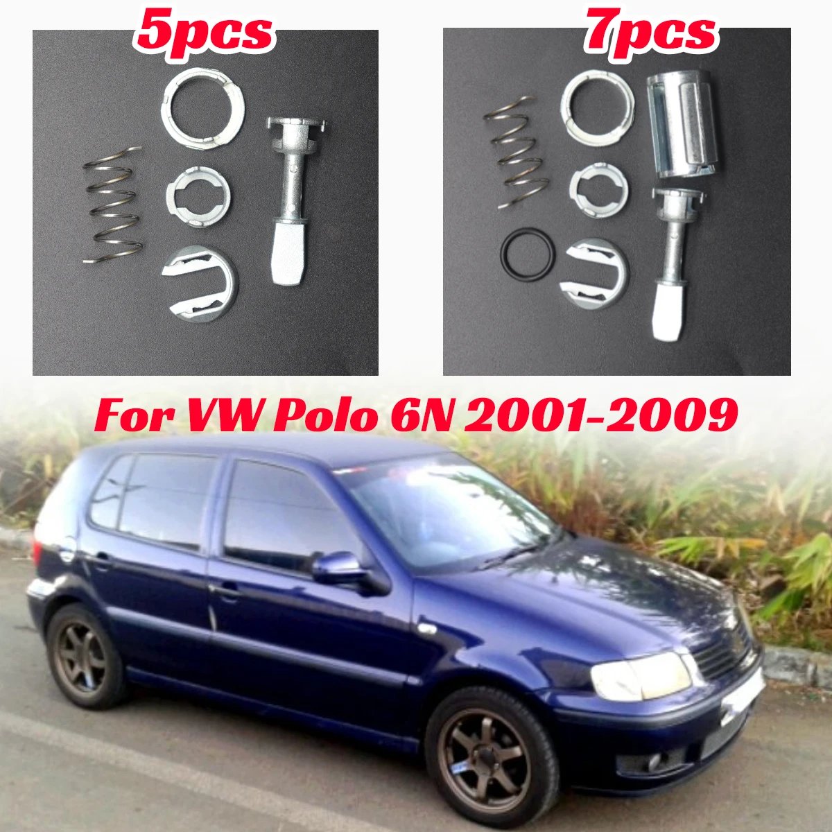 For VW Polo 6N 2001-2009 Car Front Door Handle Lock Closing Cylinder Barrel Paddle Seal Repair Kit Tool 44.4MM Kit Spare Parts