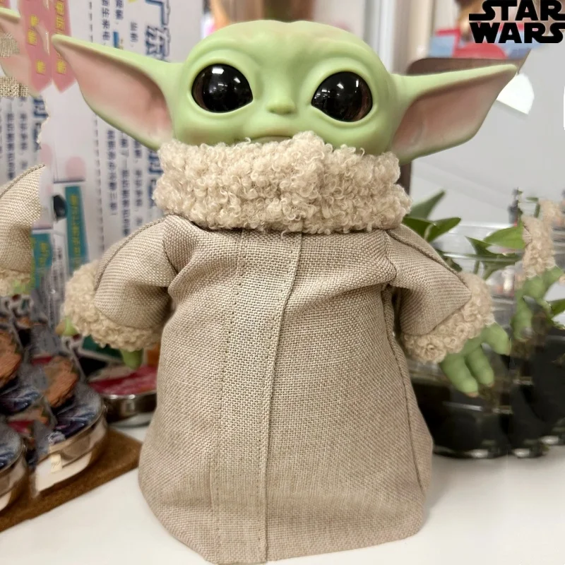 17/30cm Baby Yoda Anime Figure With Plush Clothes Cute Doll Mandalorian Desktop Ornaments Toy Gift Doll