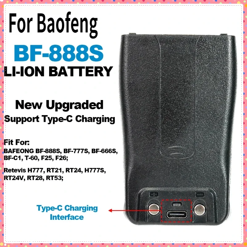 For Baofeng Walkie Talkie BF-888S Li-ion Battery New Upgraded Support Type-C Charging 1500mAh 3.7V Replacement Battery BL-1