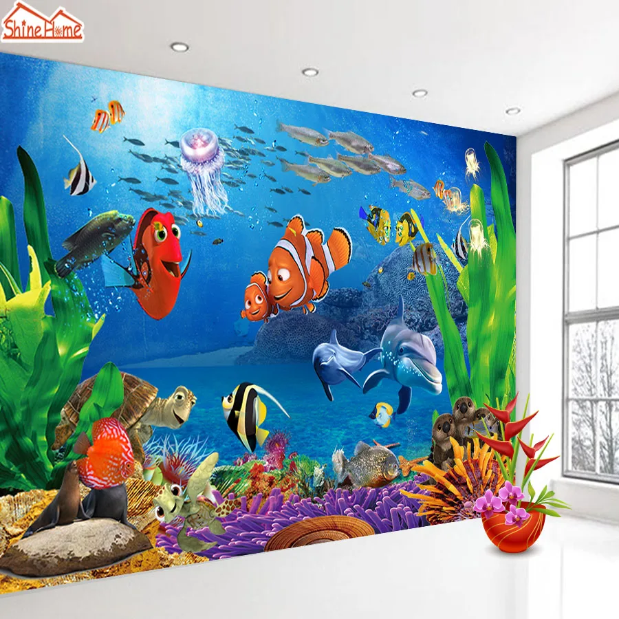 Modern Removable Accepted Cartoon Wallpaper for Living Room Kids Baby Wall Papers Home Decor Seaworld Sofa Mural Roll Background