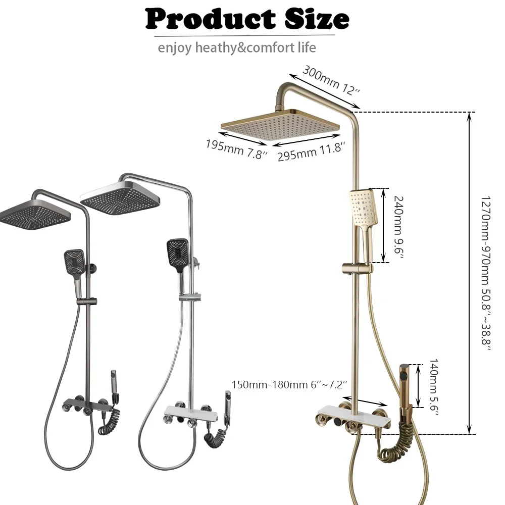 Brushed Gold  Digital Display Shower Faucet Set Wall Mount 4 Functions Rain Shower Systerm  Mixers with Bidet Sprayers