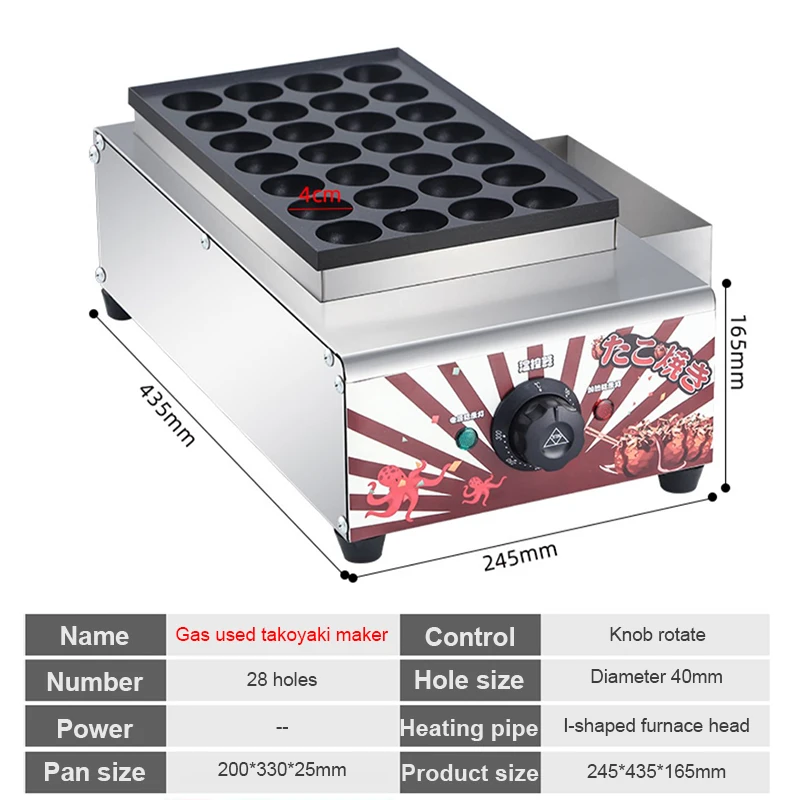 Commercial Electric Takoyaki Maker Grill Octopus Meat Ball Baking Machine Non-stick Gas Chibi Maruko Cooker 28 Holes EU US Plug