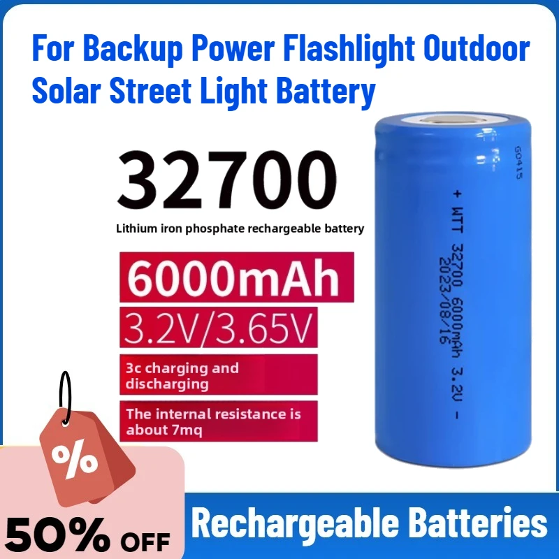 

New 3.2V 6Ah 32700 Lithium Iron Phosphate Rechargeable Battery for Backup Power Flashlight Outdoor Solar Street Light Battery
