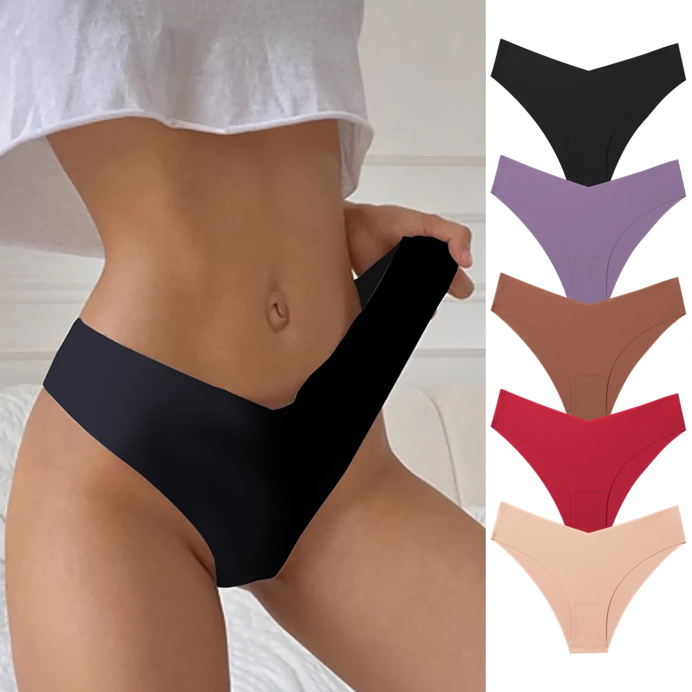 Women\'s 5Pcs Panties Sexy Underwear for Women Seamless Briefs 5 Pieces Set Pack Ice Silk Underpants Spring Panties for Ladies XS