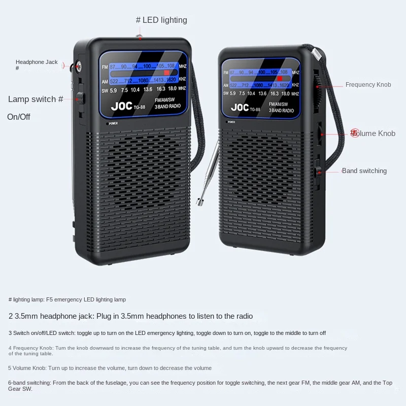 راديو جيب كامل النطاق راديو محمول AM FM SW وضع متعدد الوظائف راديو استقبال ممتاز ترانزستور مع مكبر صوت عالي #4