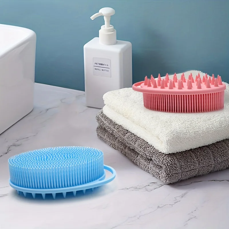 2-in-1 shower shampoo brush, shower silicone body scrub, exfoliating body brush, high-quality silicone loofah, scalp massag