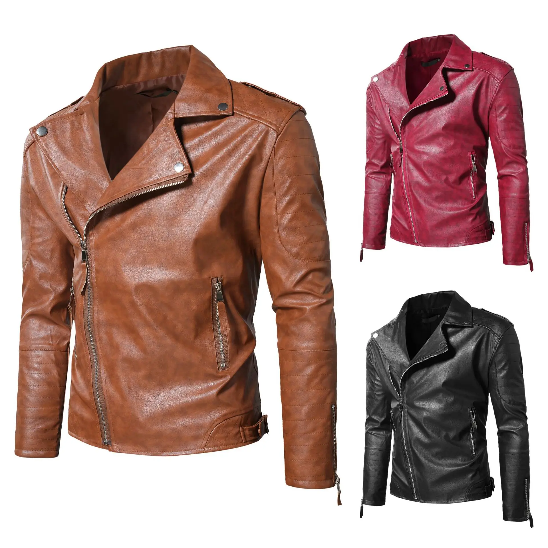

Men's Special Crt Motorcycle Jaet Leather Coat Stand Collar Zipper Long Sle Casual Faion Fake Leather Outerwear