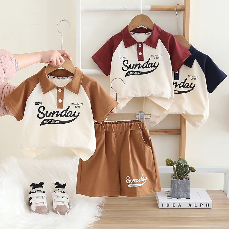 Children\'s Clothing Set for Baby Boy Girl Summer Letter Polo T-Shirt Shorts 2-Piece Suit Cute Infant Outfit