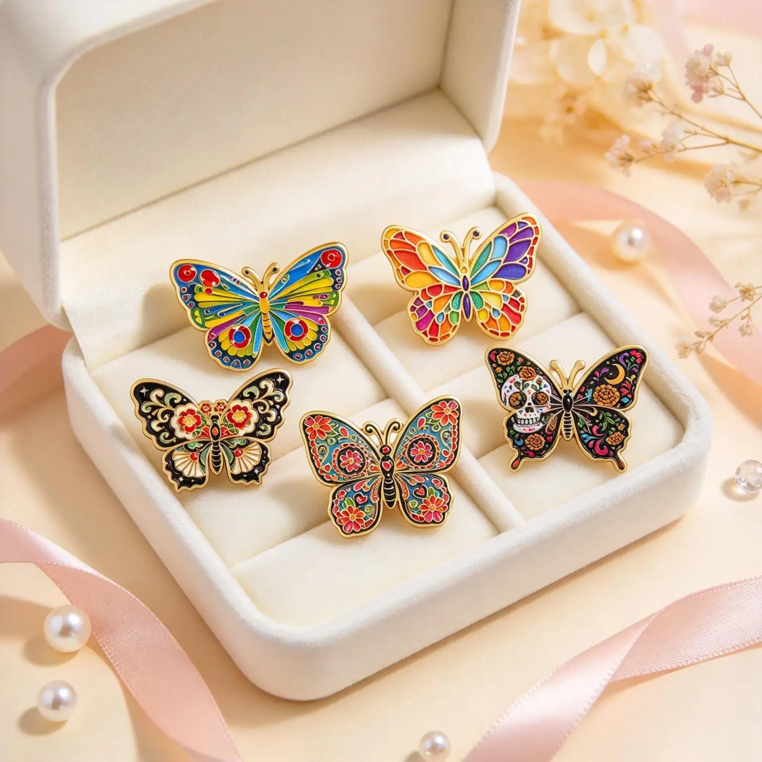 5Pcs Colorful Butterfly Brooch Mexican Art Metal Enamel Pins Set Badge on Backpack Clothing Accessories Jewelry Gift for Friends