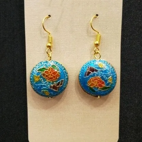 

Cute Round Flower Butterfly Charms Design Earrings Traditional Handcraft Cloisonne Enamel Women Fashion Beautiful Simple Earring