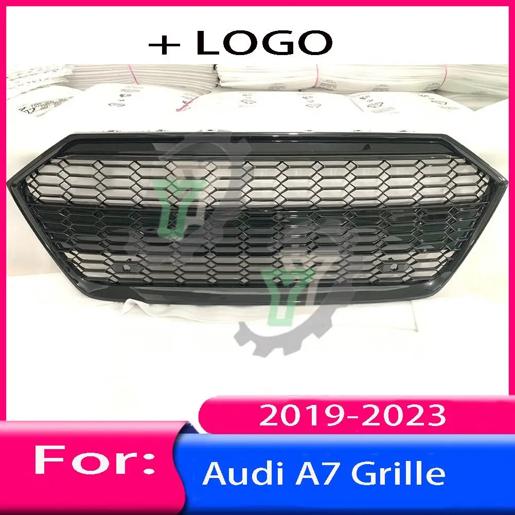 With ACC For Audi A7/S7 2019 2020 2021 2022 2023 Car Front Bumper Grille Centre Panel Styling Upper Grill (Modify For RS7 style)